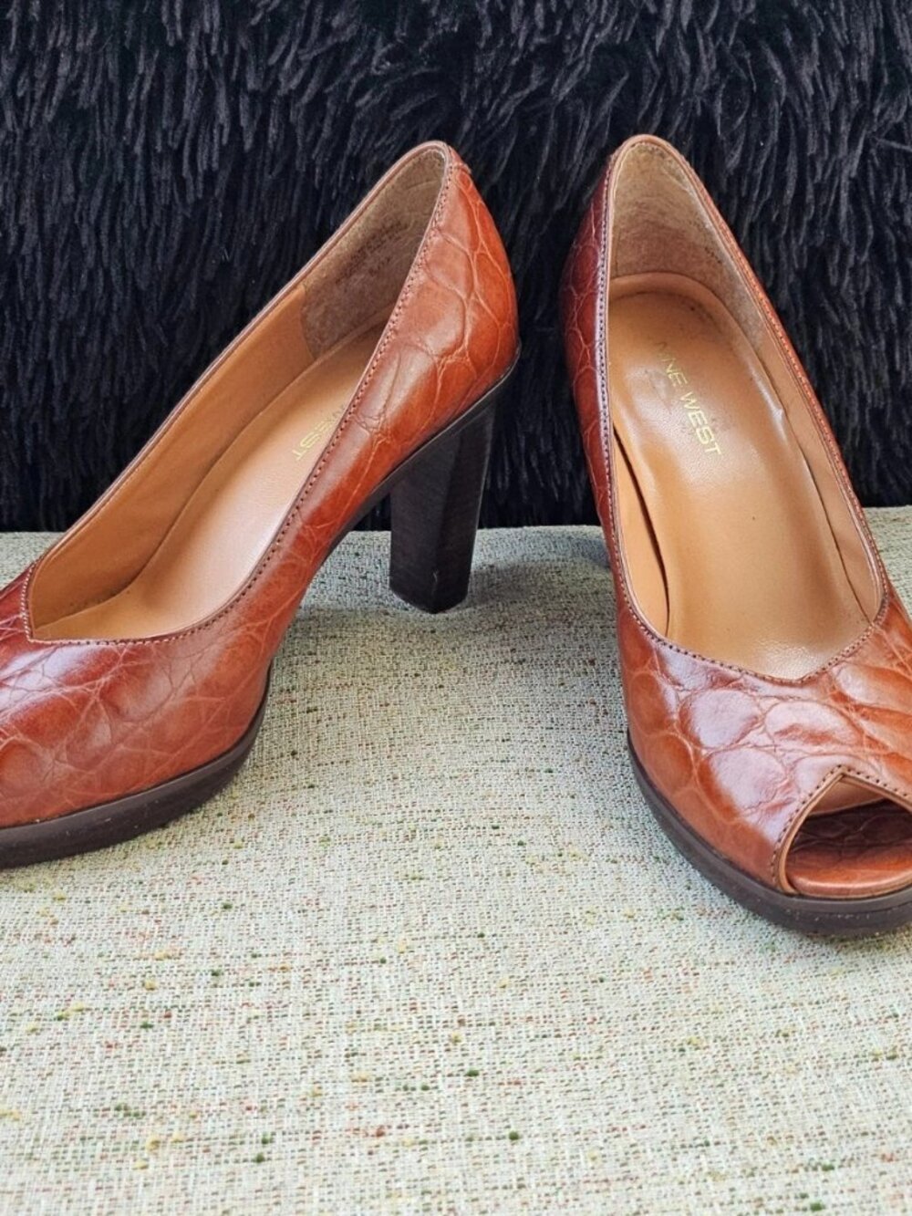 Nine West Women Heel Pump sandal Shoes Brown Leather Upper Size 6.5M - Picture 2 of 12